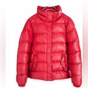J.Crew Red Down Puffer Jacket Small Nylon Quilted Winter Coat
